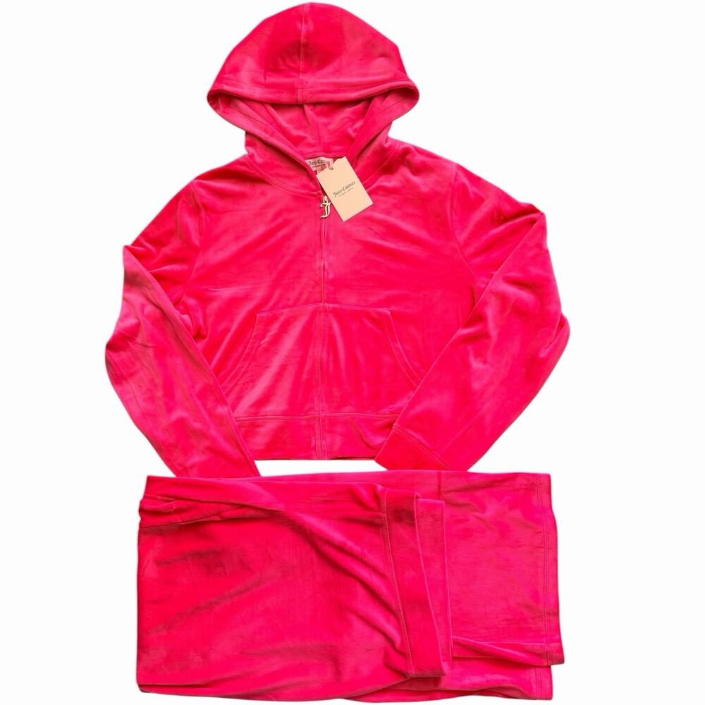 Juicy Couture Size Velour Bling Tracksuits Set Hoodie Pants Pink Party Y2K Sz XL - Picture 3 of 7